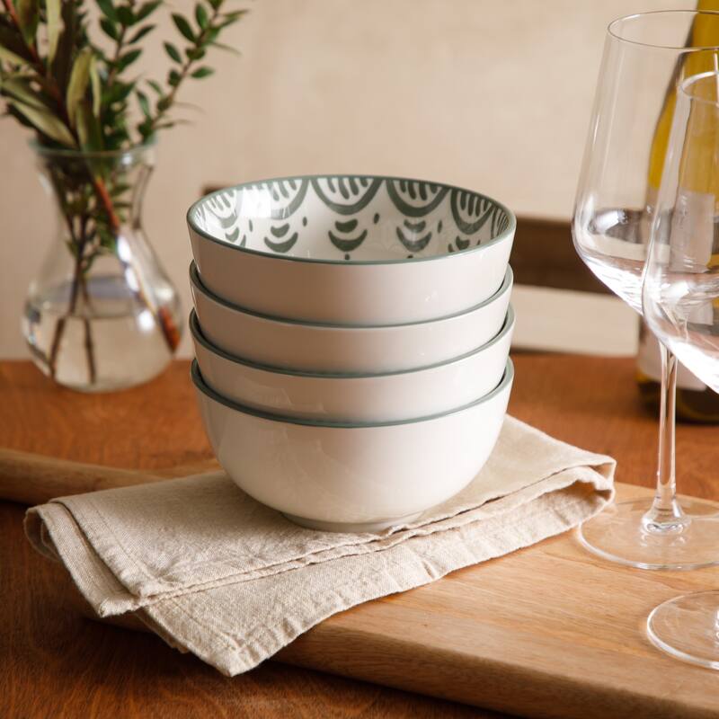 Bloomhouse - 2-Time Oprah's Favorite Things - Valencia Flor 4 Piece 6" Cereal Bowl Set, Stoneware Floral Decal Design