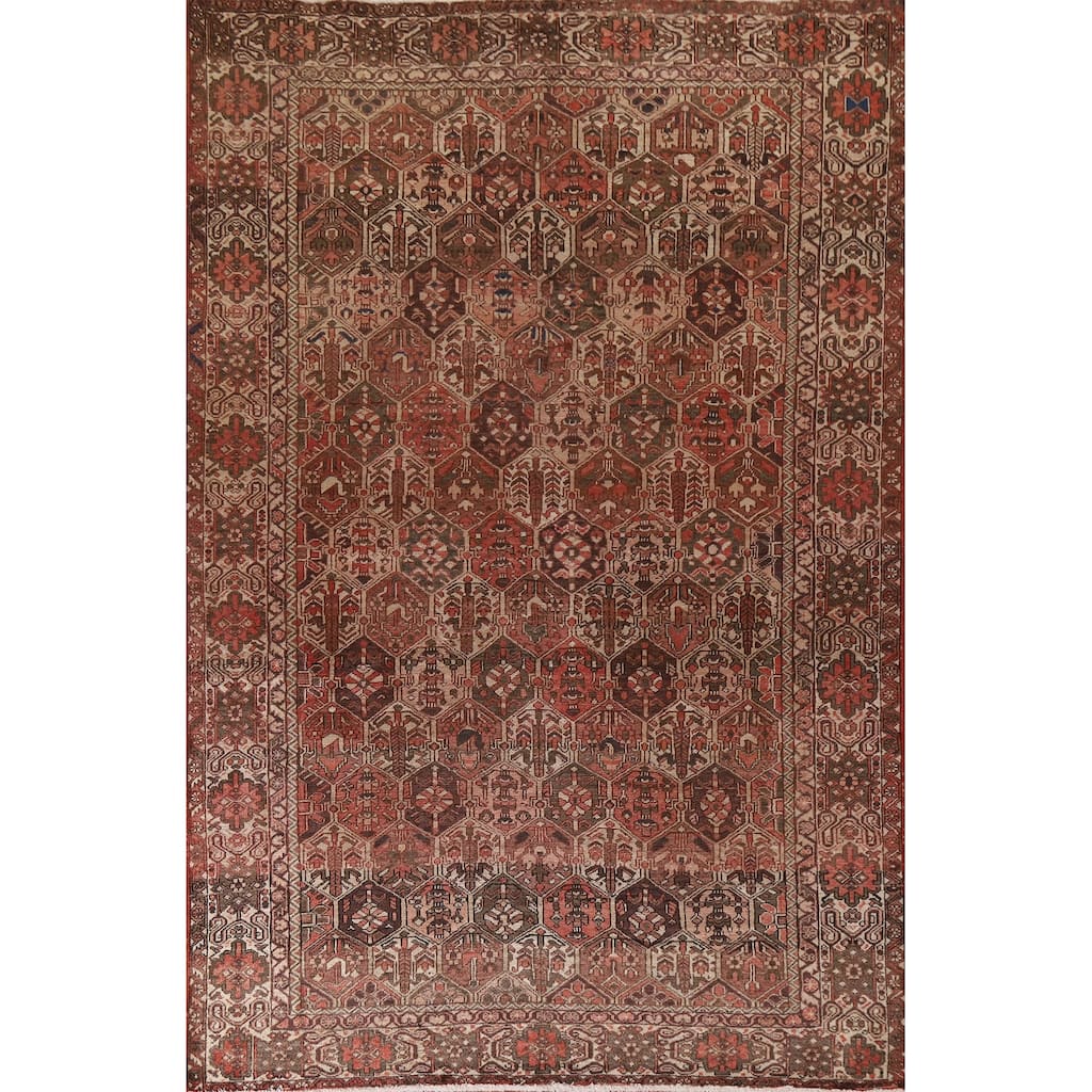 Garden Design Bakhtiari Persian Vintage Rug Hand-Knotted Wool Carpet - 6'9"x 9'11"