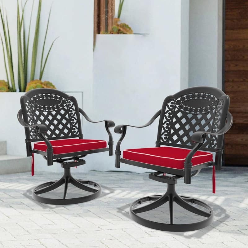 Black Swivel Aluminum Patio Outdoor Dining Chair (2-Pack)