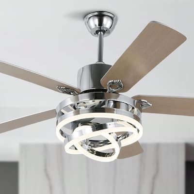 Cusp Barn 52"/72" Modern Large Dimmable LED Ceiling Fan with Lights and Remote, Reversible 8-Blade DC Motor DIY Shape Chandelier