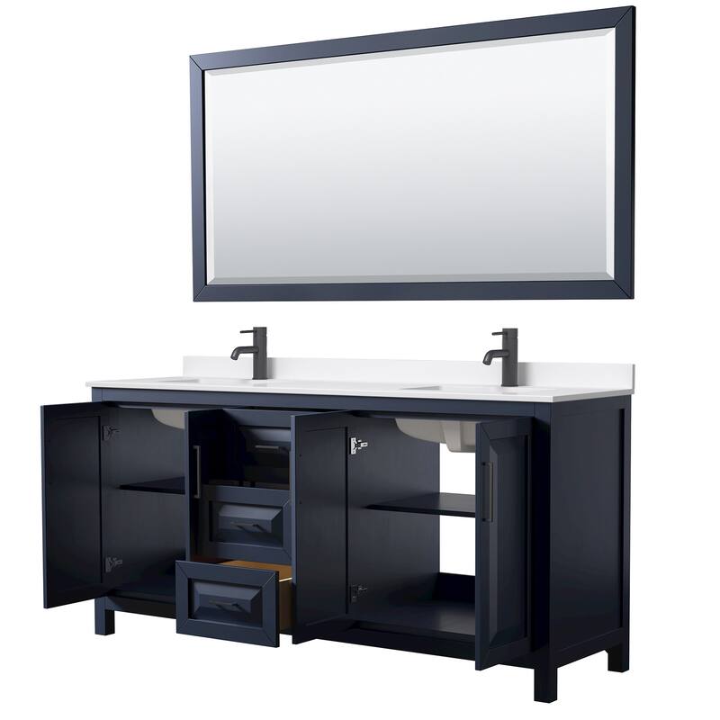 Daria 72-inch Double Vanity, Single Hole Quartz Top, 70-inch Mirror
