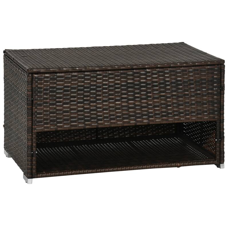 Pool Deck Storage Box Multipurpose Storage Box Rattan Deck Box with Liner and Spring-Assisted Lift for Indoor Outdoor Garden