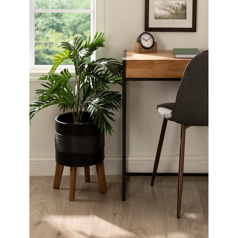 Kate and Laurel Gavri Metal Planter with Wood Stand - 11.25" Diameter