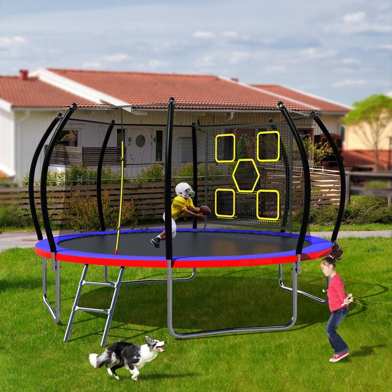 14FT Trampoline with Enclosure - Recreational Trampolines with Ladder, ASTM Approval Outdoor Trampoline for Kids