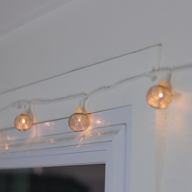 10 Battery Operated Silver Mini Patio Lights - 7.5 ft White Wire - 7.5'