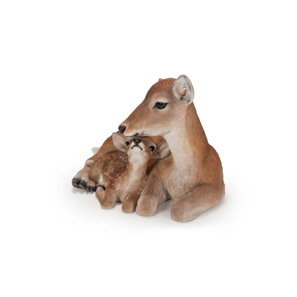 15.75" Brown Cuddling Mother and Baby Fox Outdoor Garden Statue