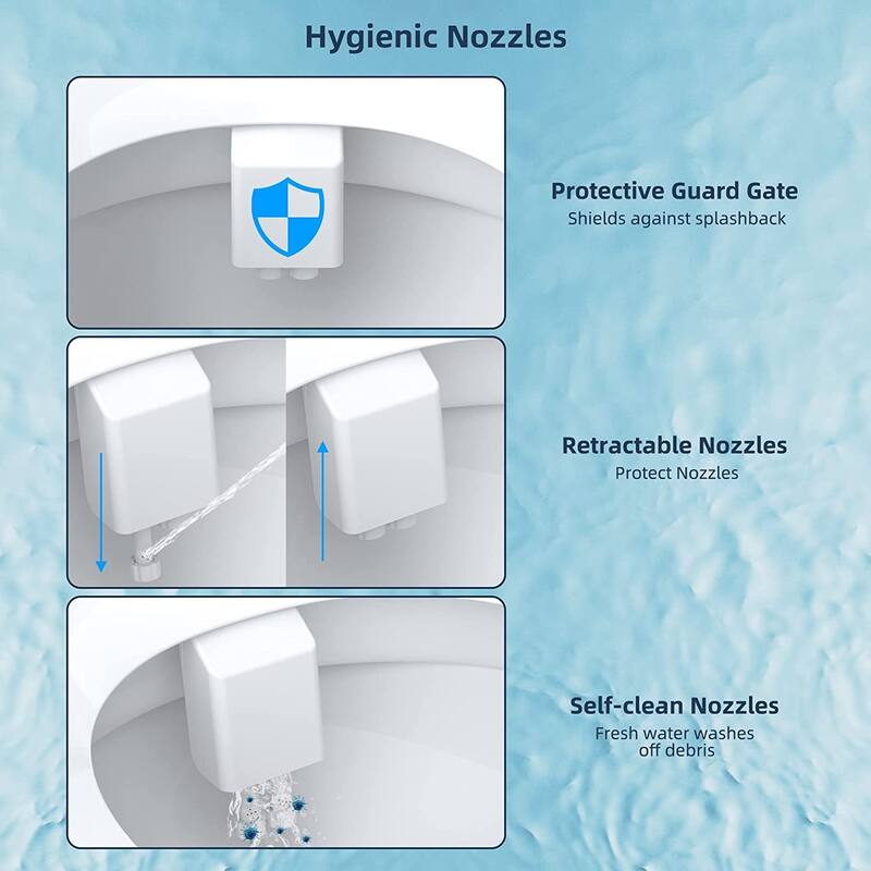 Toilet Seat Bidet, Dual Self-Cleaning and Retractable Nozzle,Cold Water