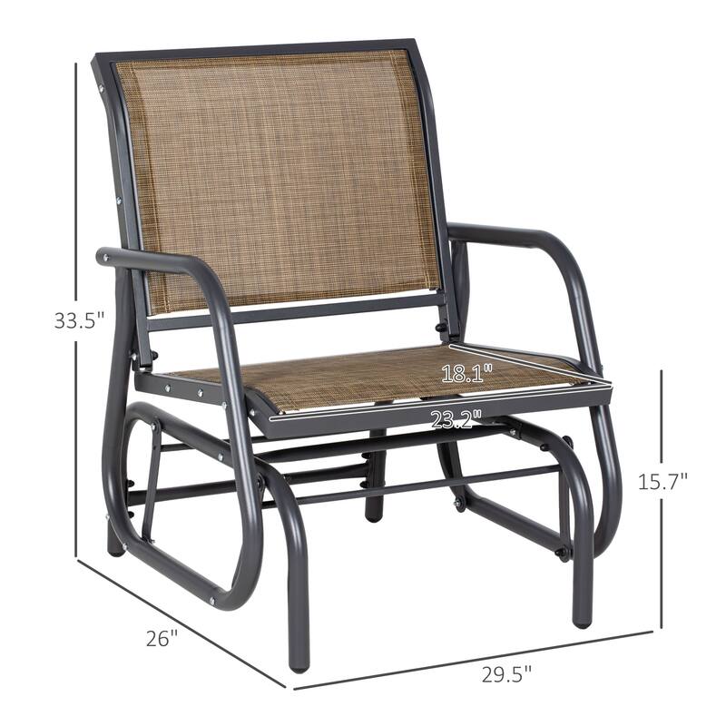 Porch Glider Set of 2,Metal Frame Swing Glider Chairs with Breathable Mesh Fabric,Curved Armrests and Steel Frame for Garden