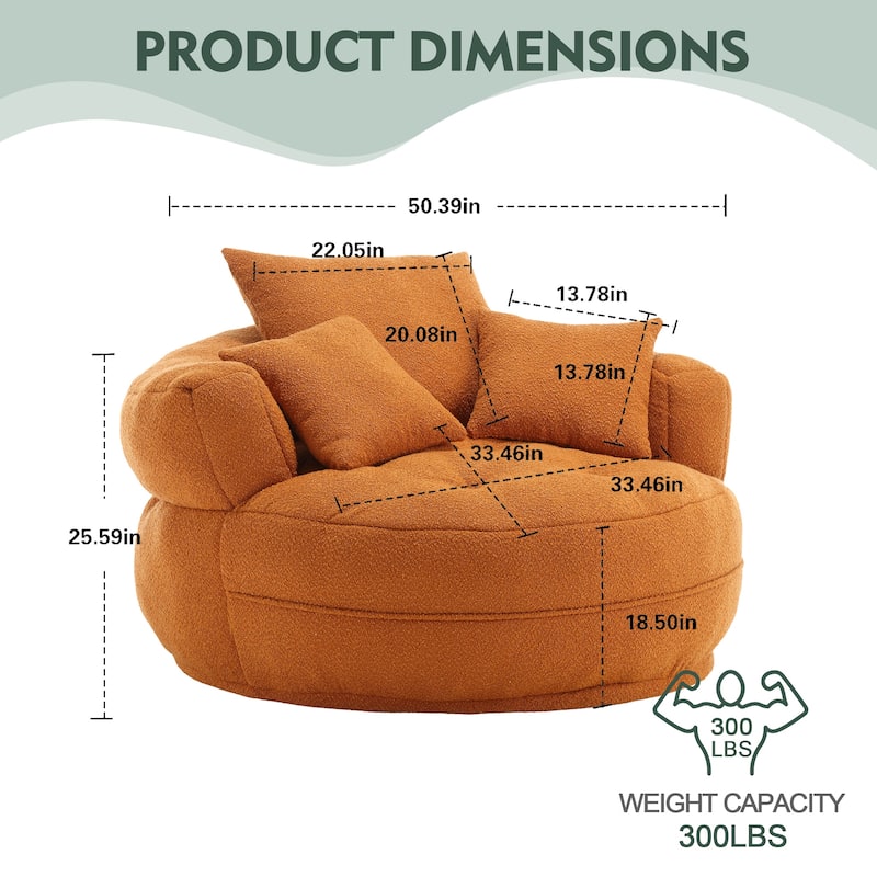 Boucle Upholstered Tufted Barrel Accent Living Room Chair With Toss Pillows