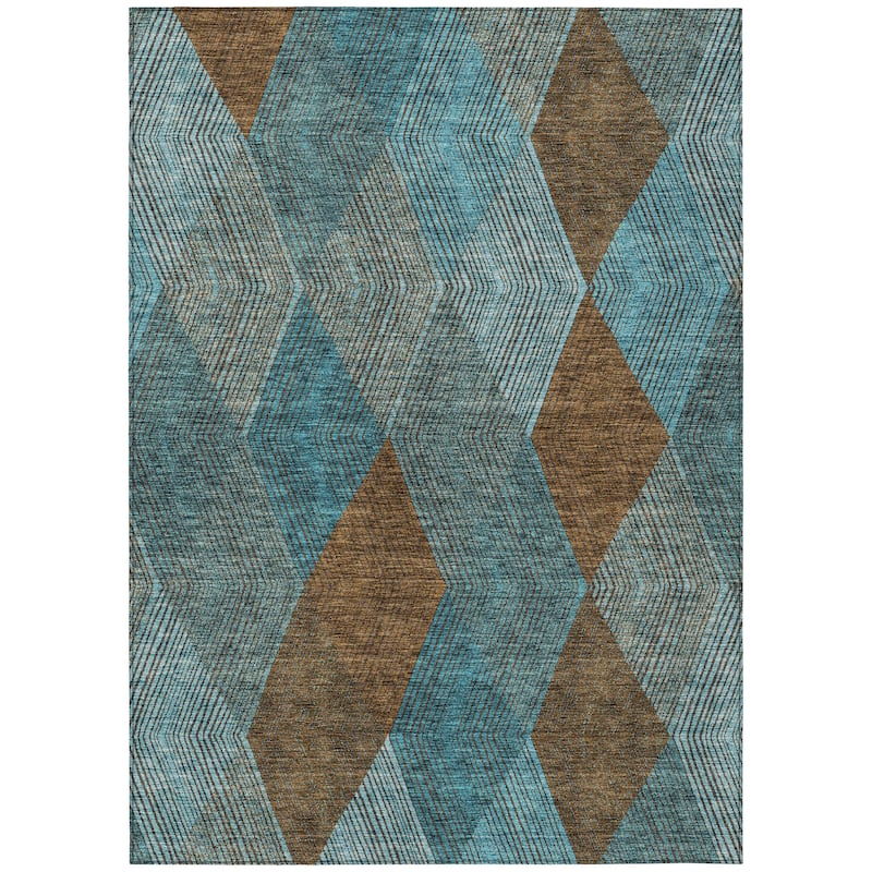 Machine Washable Indoor/ Outdoor Diamond Stripes Chantille Rug