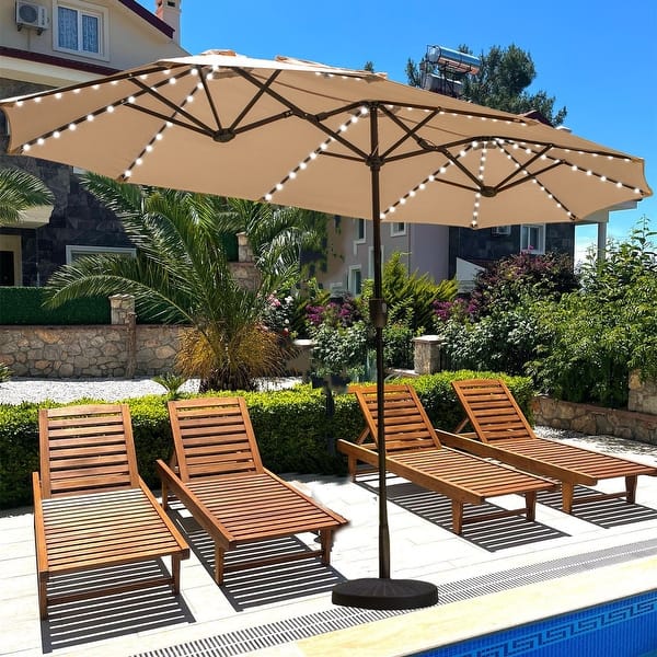 extra large patio umbrellas with stand MAISON ARTS 13ft Double -Sided Crank Patio Umbrella Extra Large with LED  Colorful Lights