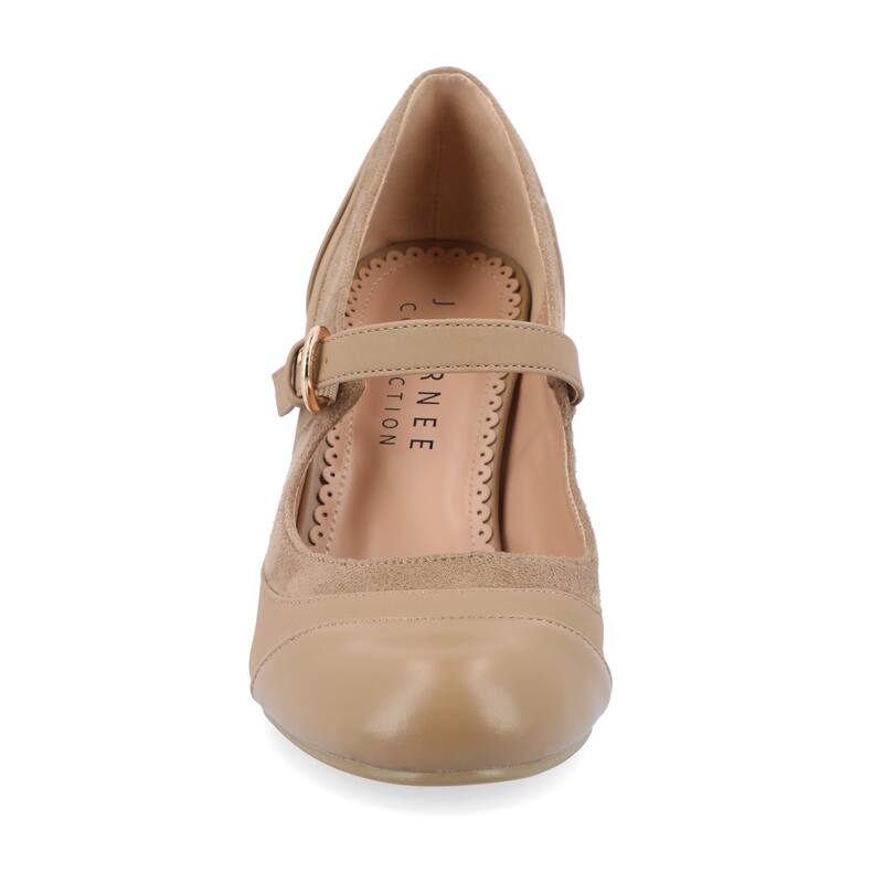 Journee Collection Women's Siri Medium and Wide Width Round Toe Block Heel Mary Jane Pumps - Wide - Tan - 11