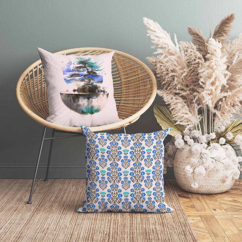 Blossom Bliss Bodhi Faux Suede Reversible Throw Pillow Pink and Blue