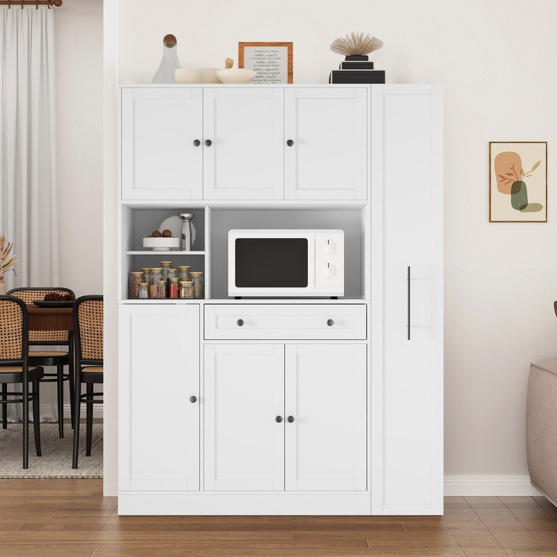 Large Kitchen Pantry Storage Cabinet Cupboard, Buffet with Hutch and Pull-Out Side Cabinet for Enhanced Kitchen Organization