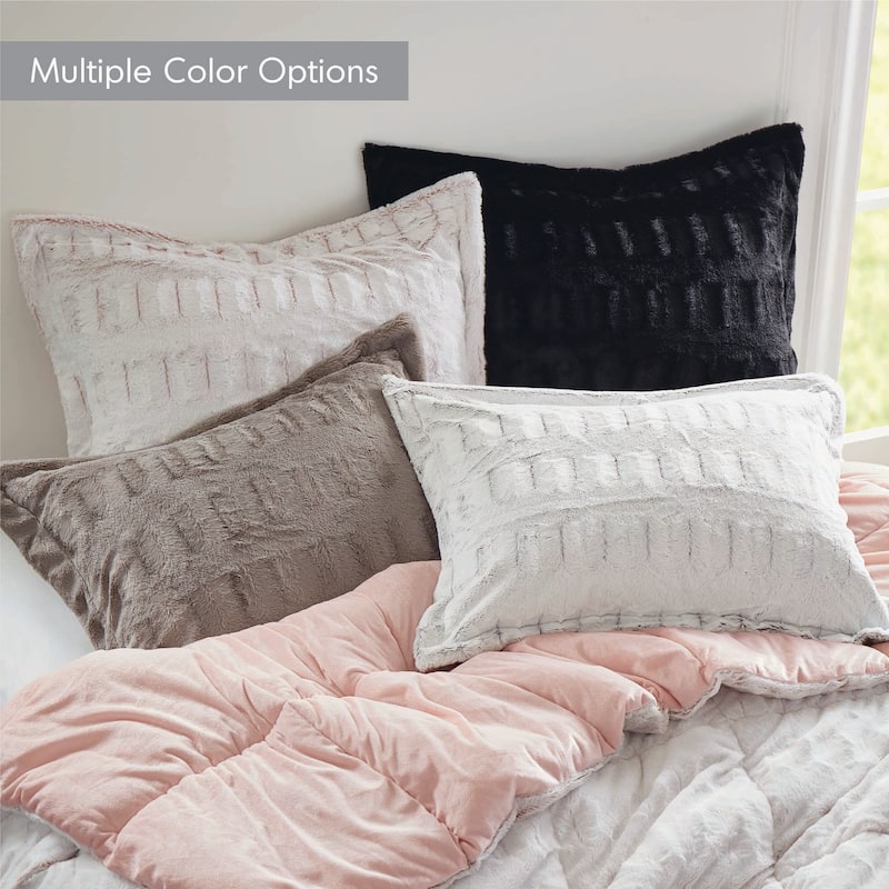 3 PCS King/Cal King Solid Faux Fur Comforter Mini Set Black