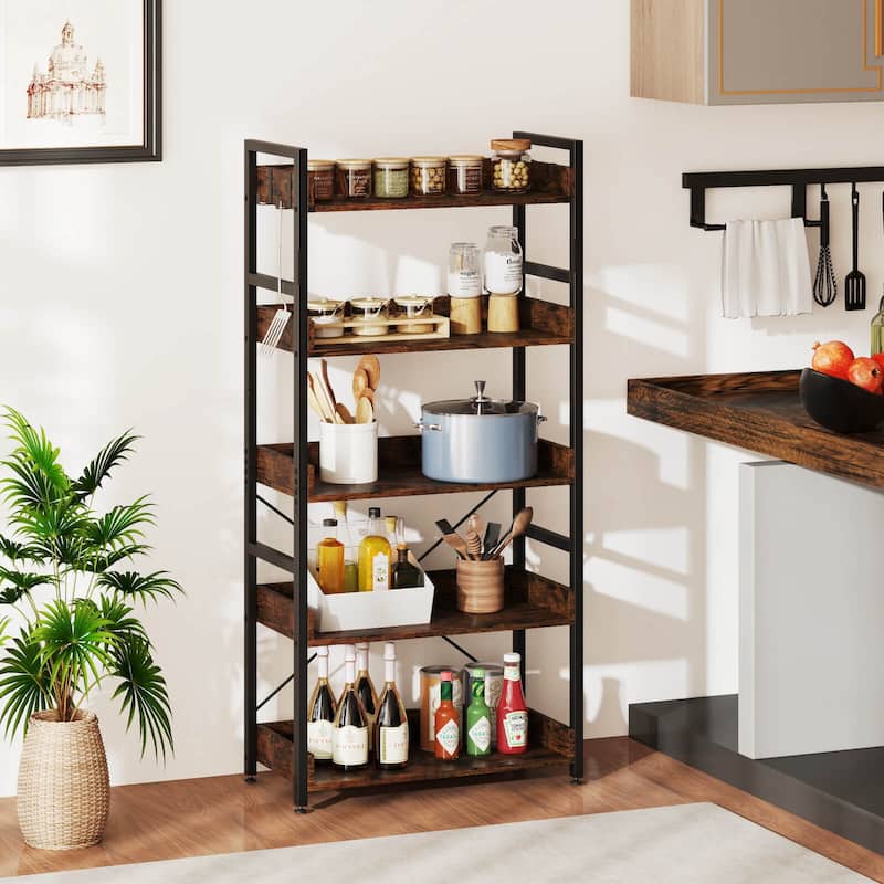 Costway 1/2 PCS 5-Tier Storage Rack with 4 Hooks Open Display Shelves