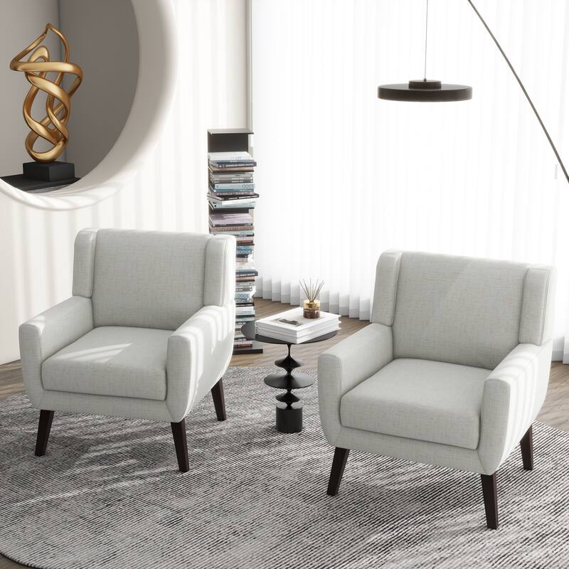 Modern Upholstered Linen Armchair Accent Chair Set of 2