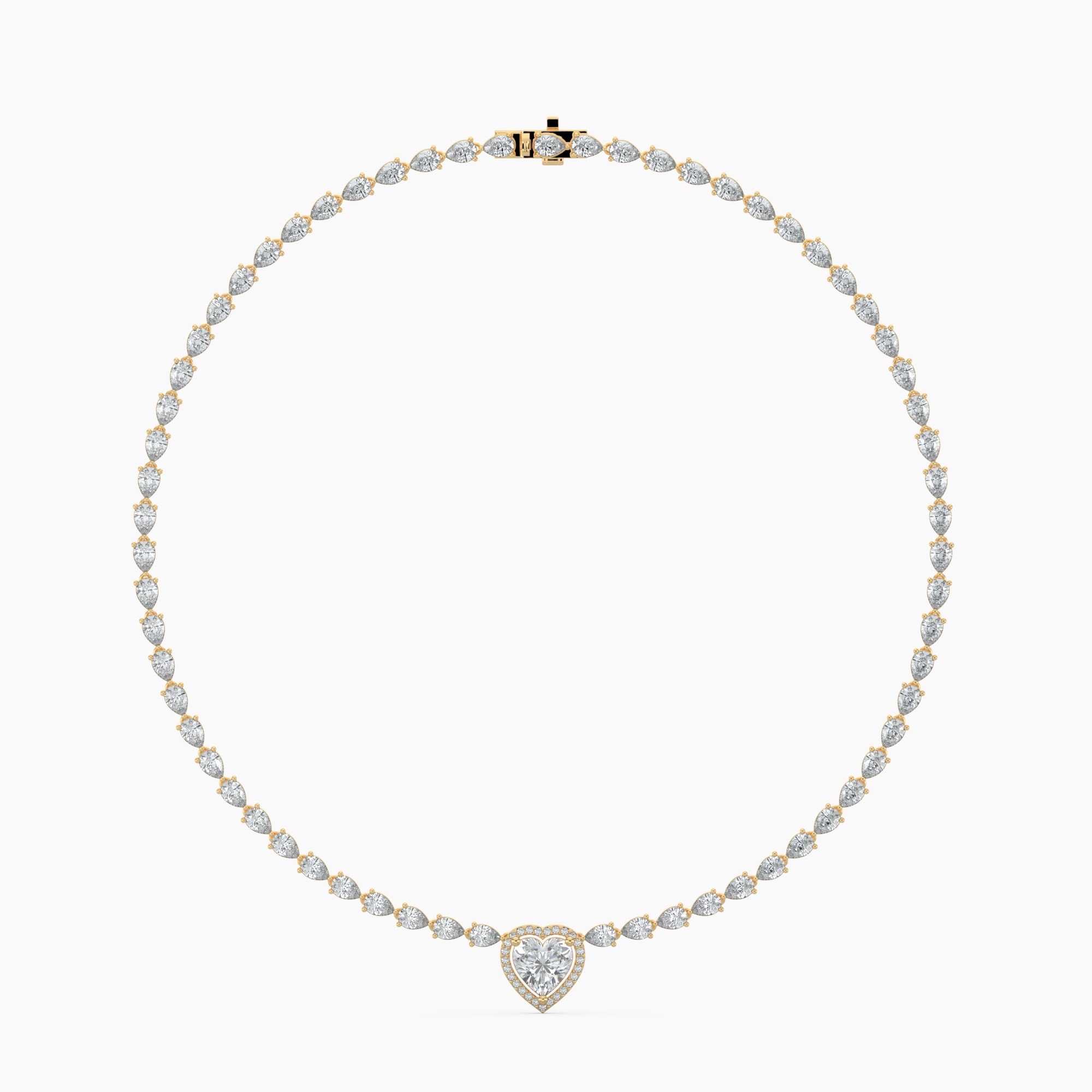 14K Gold Lab Grown Diamond Pear Cut Diamond Tennis Necklace & Halo Heart Pendant