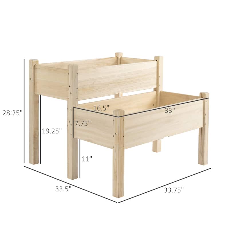 Outsunny 34"x34"x28" 2-Tier Raised Garden Bed Wooden Planter Box for Backyard, Patio to Grow Vegetables, Herbs, and Flowers