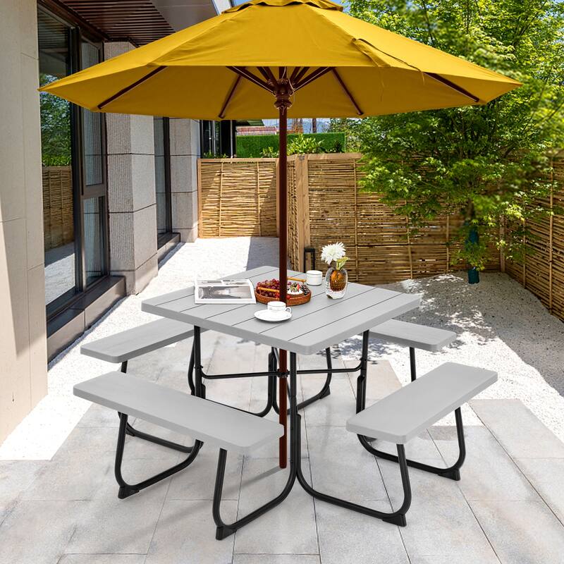 Gymax Outdoor Picnic Table 8-person Square Picnic Table Bench Set w/ 4