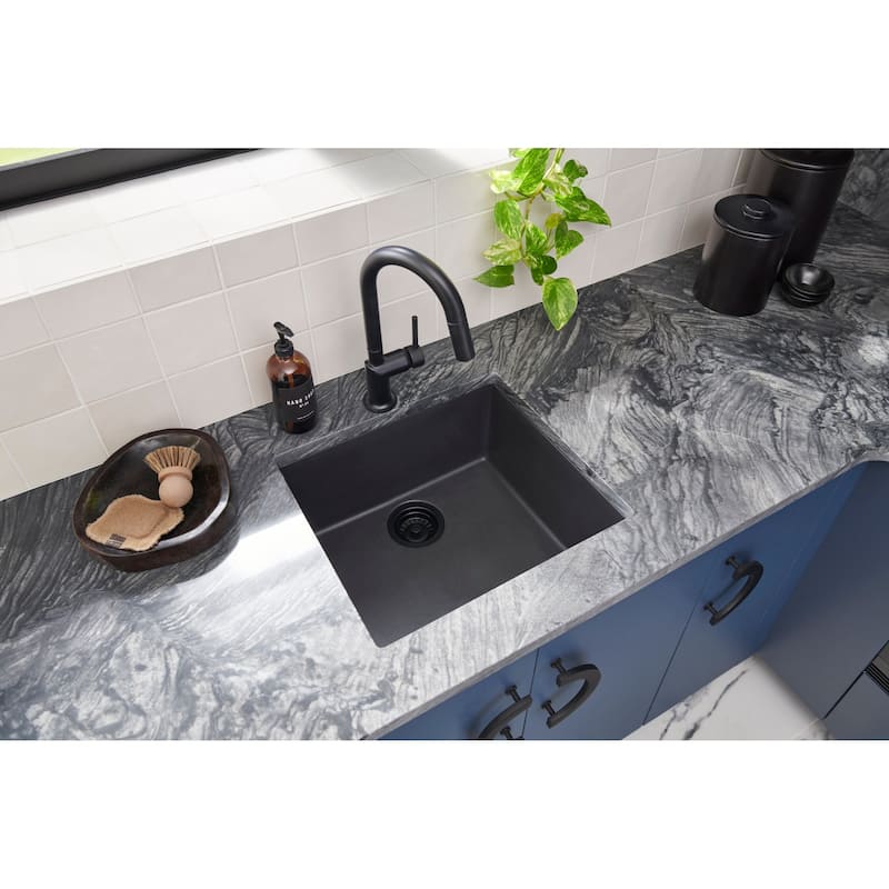 Ruvati 17 x 17 inch Granite Composite Undermount Bar Prep Sink - Midnight Black - RVG2018BK