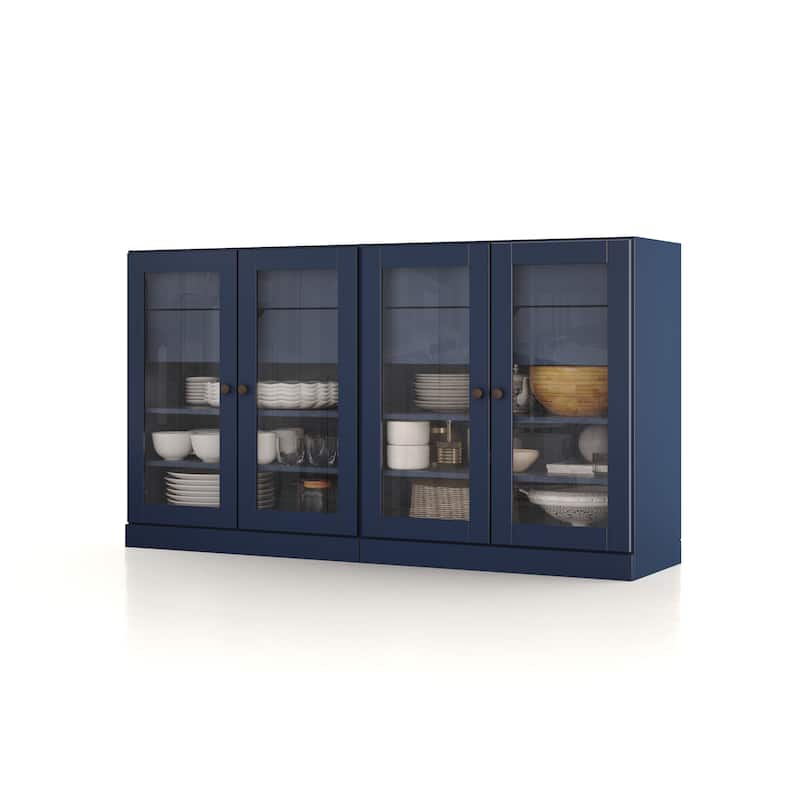 Palace Imports 100% Solid Wood 64" Sideboard with Clear Glass Doors, 4-Drawers and Adjustable Shelves