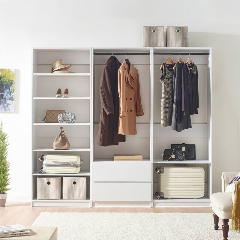 Prosper White Freestanding Walk in Wood Closet System - 94.2"W x 15.7"D x 83" H