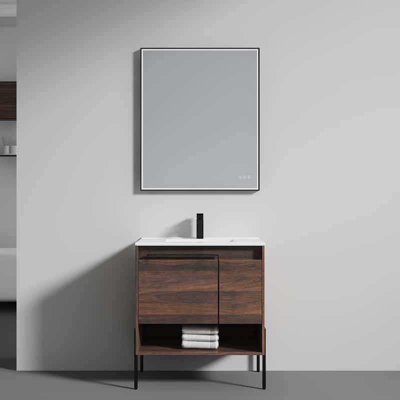 Blossom Turin 30 Inch Freestanding Bathroom Vanity with Ceramic Sink - CaliWalnut