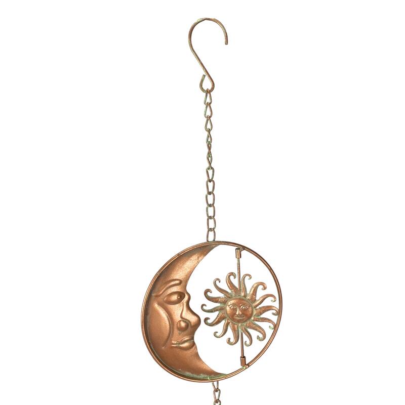 80-Inch Metal Rain Chain - 6 Celestial Crescent Moon & Suns, Bronze - 6 X 80 X 6 inches