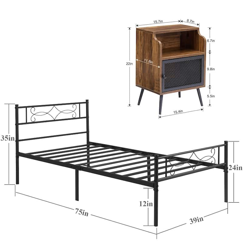 Taomika 3-pieces Bedroom Set with Metal Bed Frame and Nightstands