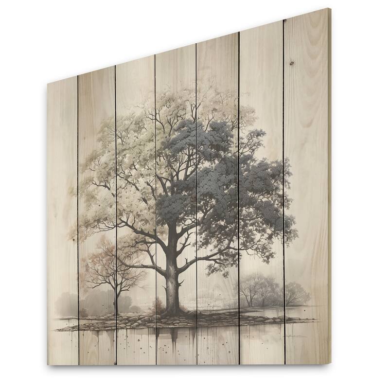 Designart "Subtle Elegance Of Monochrome Tree" Tree Monochrome Wood Wall Decor - Green Wood Panel On Natural Pine Wood