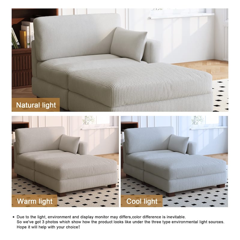 Modern 43'' Corduroy Comfy Sectional Chaise Lounge with Pillow