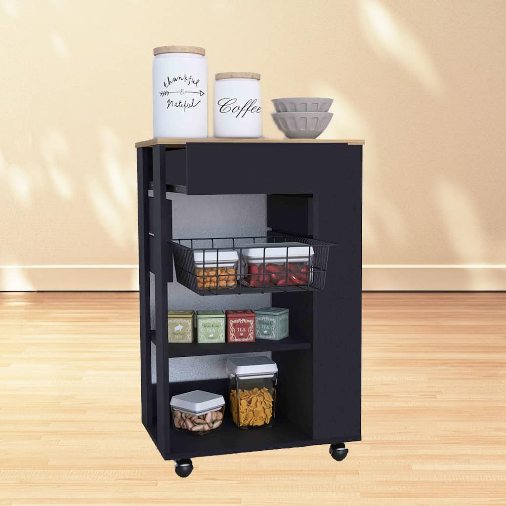 Mobile Kitchen Cart with One Drawer, Two Shelves, and Rack - Rolling Cart on Four Casters