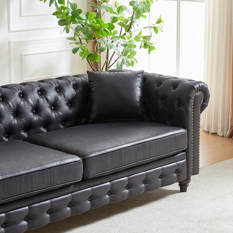 Chesterfield 3-Seater Sofa Couch with Tech Fabric, Rolled Arms, and Button Tufting for Living Room, Apartment