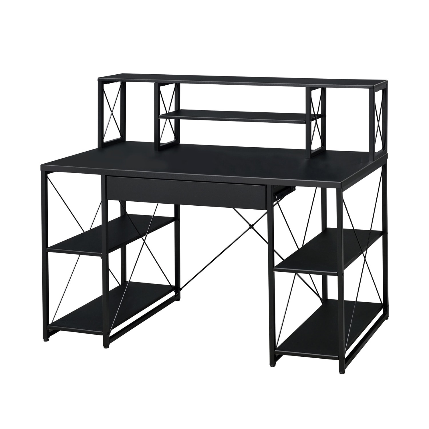 Writing Desk with One Drawer and 8 Open Compartment, Black