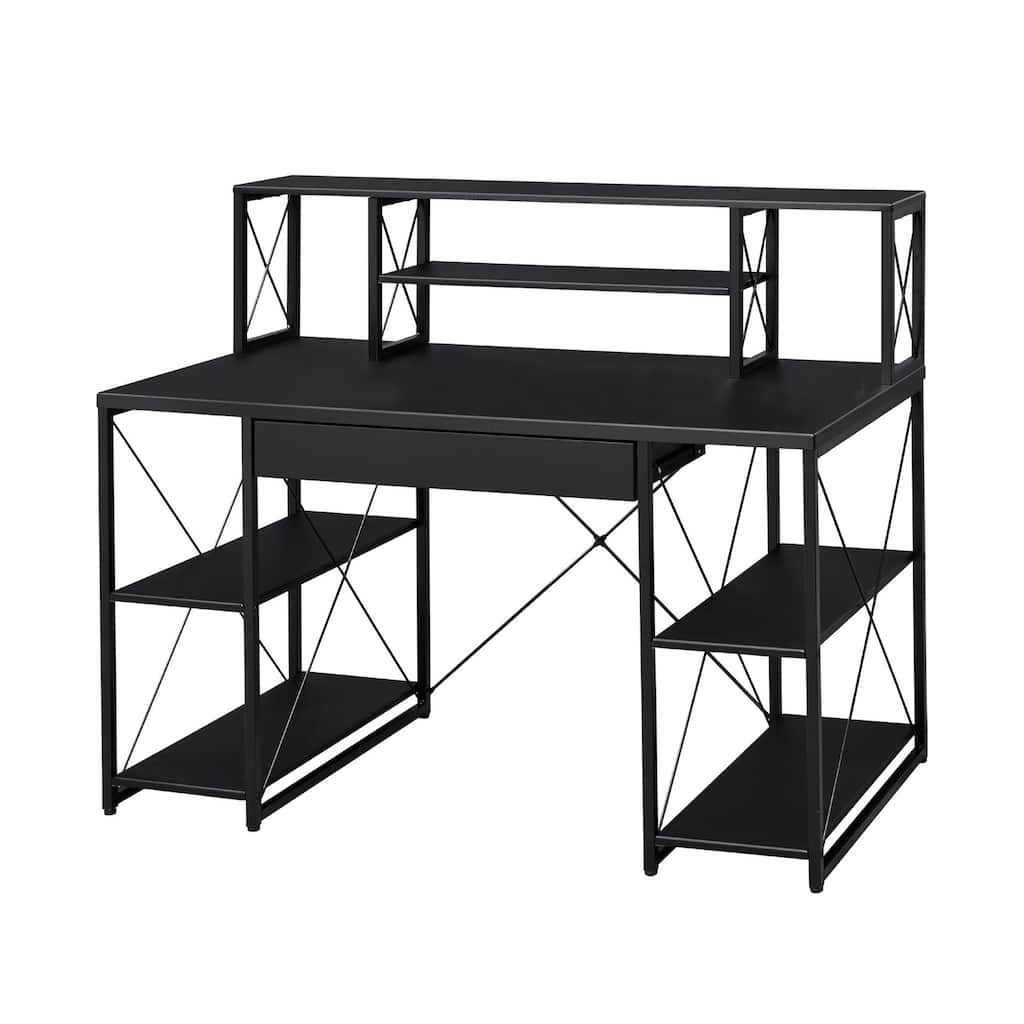 Writing Desk with One Drawer and 8 Open Compartment, Black