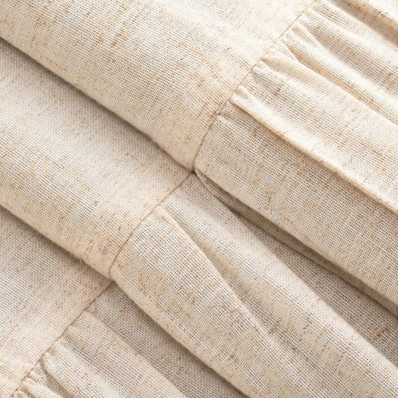 Linen Farmhouse Shower Curtain, Beige with Ruffle, 72"x72", 12 Hooks