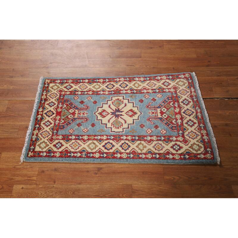Light Blue Kazak Foyer Rug Handmade Wool Carpet - 2'0" x 3'0"