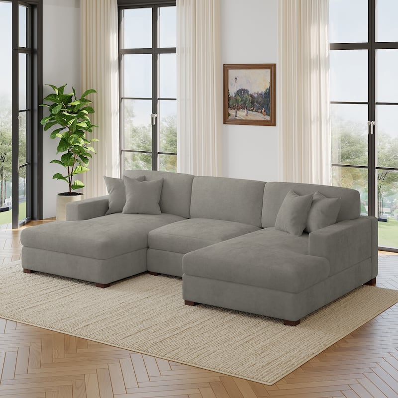Modern Upholstered Chenille Modular Sectional Sofa with 2 Chaise
