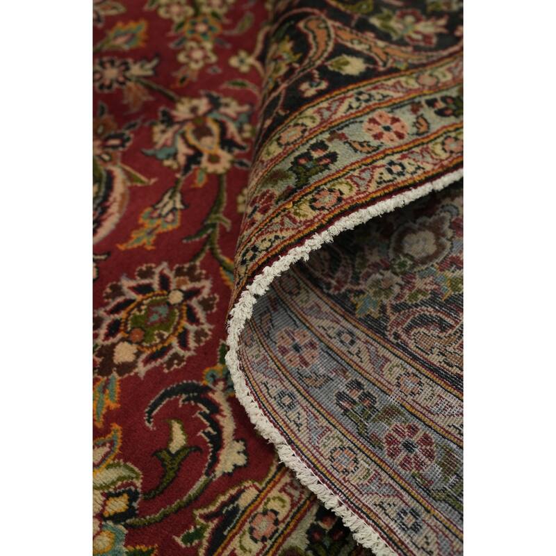 Hand Knotted Oriental 100% Wool Carpet Traditional Floral Red Mashad Area Rug - 12' 10'' X 9' 10''