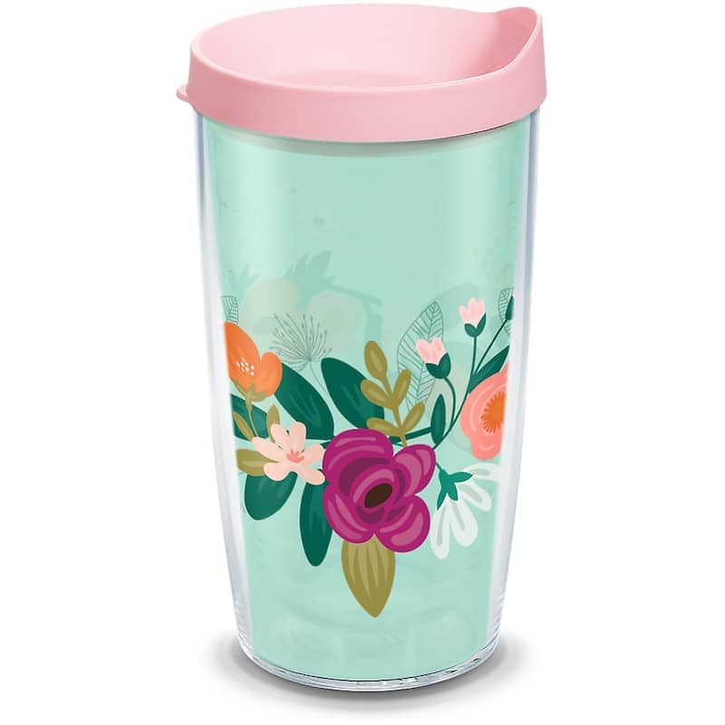 Tervis Neo Mint Floral Made in USA Double Walled Insulated Travel Tumbler, Classic - 16oz
