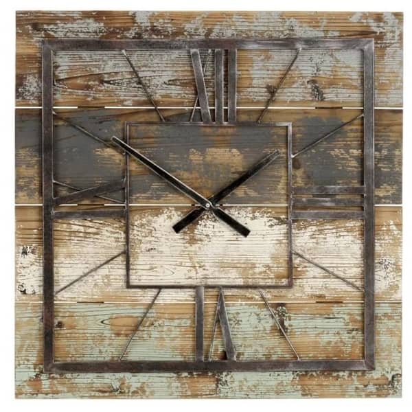 Gallery Detail: Square 27 5 Inch Wood And Metal Wall Clock Industrial
