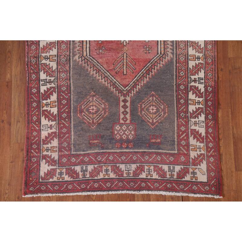 Hand Knotted Oriental 100% Wool Carpet Traditional Geometric Greys & Charcoal Ardebil Runner Rug - 12' 9'' X 3' 7''