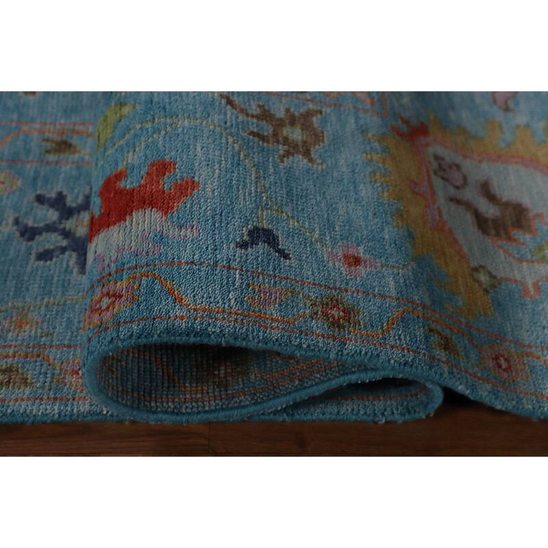 All-Over Blue Oushak Area Rug Handmade Wool Carpet - 7'7" x 10'5"