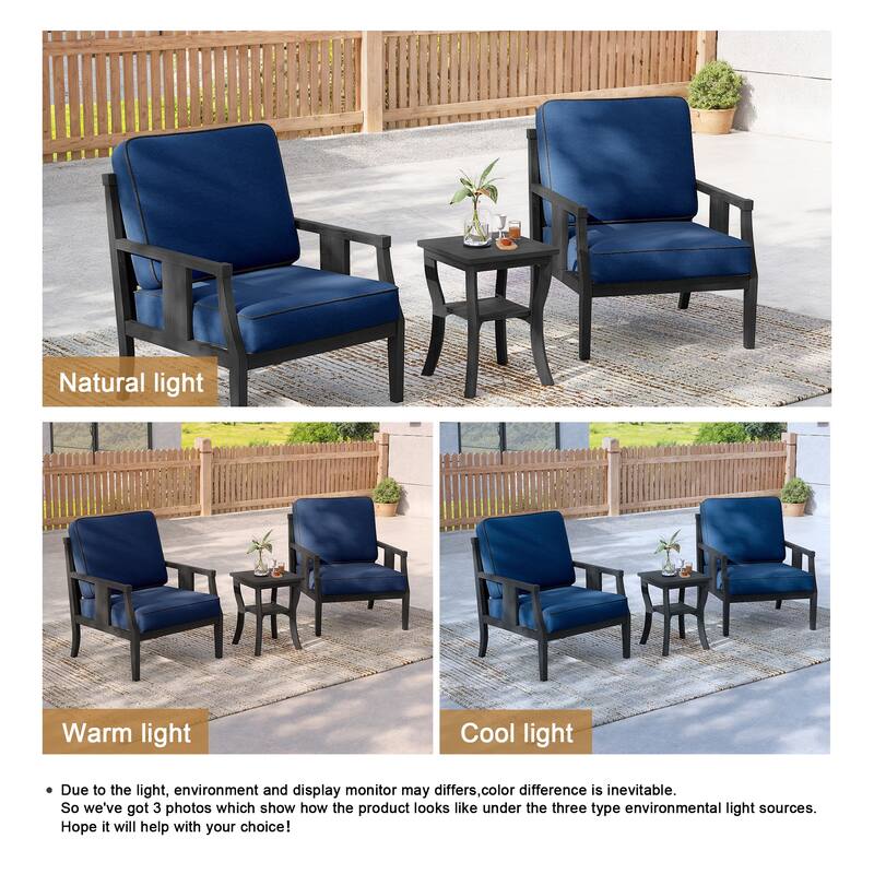 3-Piece Solid Teak Outdoor Patio Furniture Set Armchairs & Storage Table
