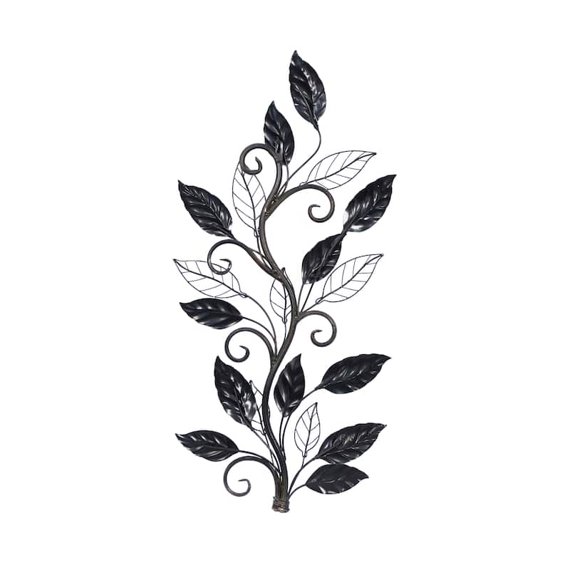 Multi Colored Metal Leaf Home Wall Decor with Scrolled Vine and Wire Leaf Accents