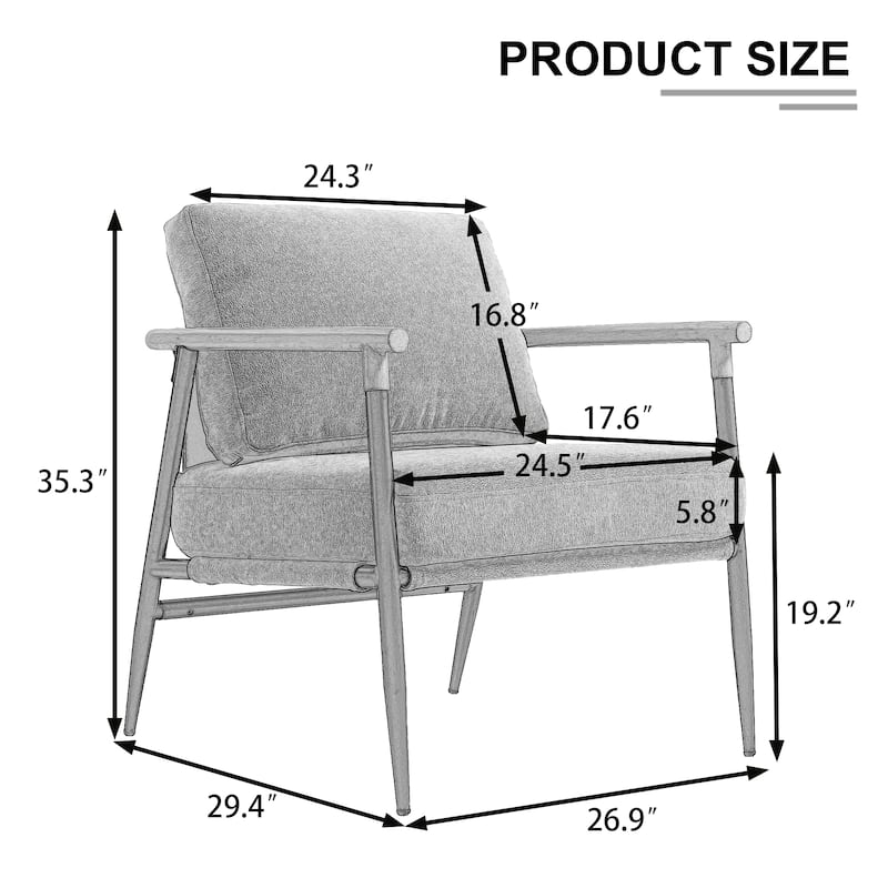 Modern Industrial Metal Frame Upholstered Accent Chair Armchair