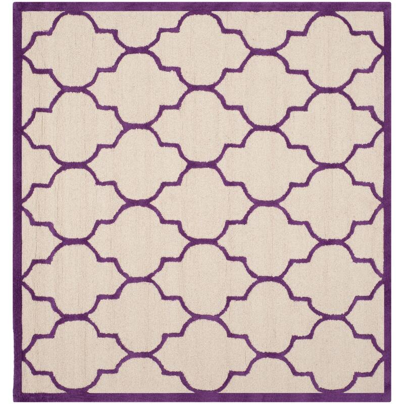 SAFAVIEH Handmade Cambridge Oddny Moroccan Trellis Wool Rug - 6' Square - Ivory/Purple