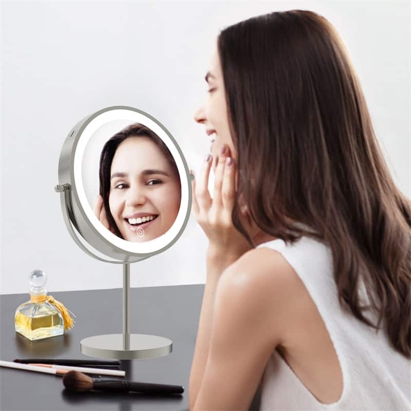 1X/10X 360 Rotation Makeup Mirror w/ Lights, 3 Color Lighting Dimmable