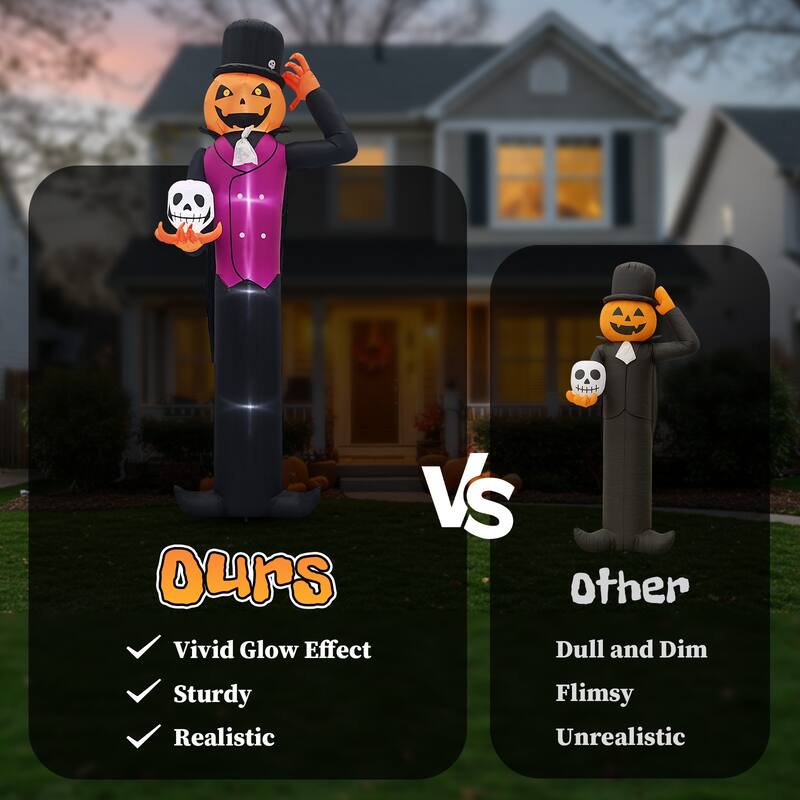12 Feet Halloween Inflatable Pumpkin Man with Skull LED Lights for Outdoor or Indoor Decoration